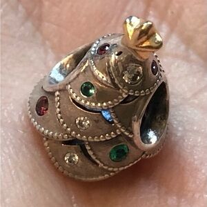 Retired Pandora Sterling Silver and 14k Gold Christmas Tree Festive Charm